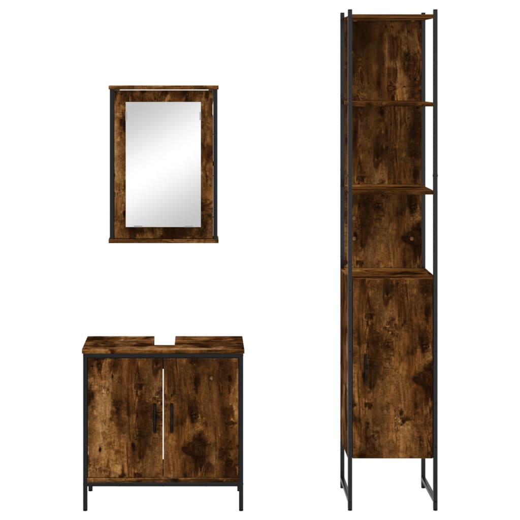 vidaXL 3 Piece Bathroom Furniture Set Smoked Oak Engineered Wood