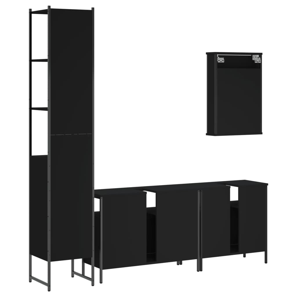 vidaXL 4 Piece Bathroom Furniture Set Black Engineered Wood