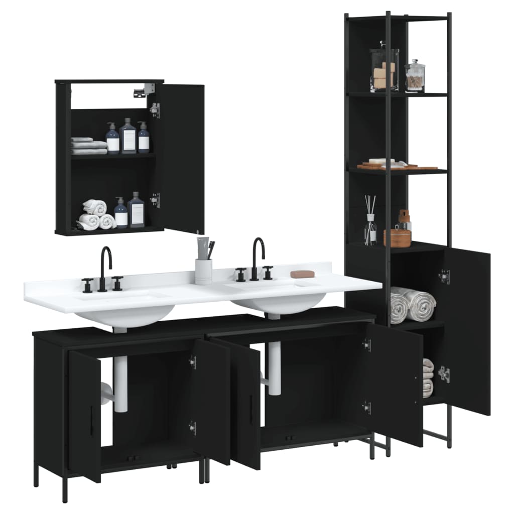 vidaXL 4 Piece Bathroom Furniture Set Black Engineered Wood