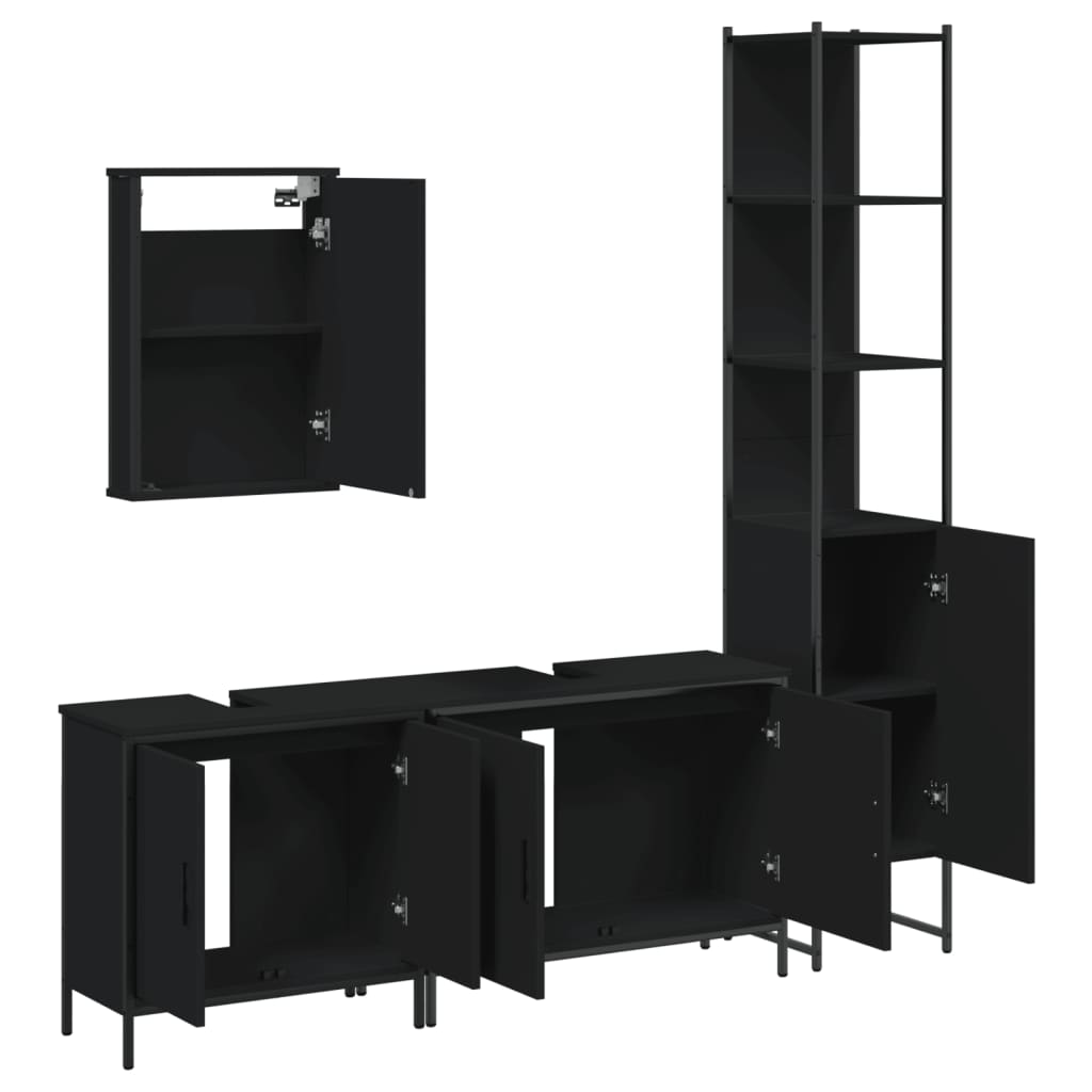 vidaXL 4 Piece Bathroom Furniture Set Black Engineered Wood