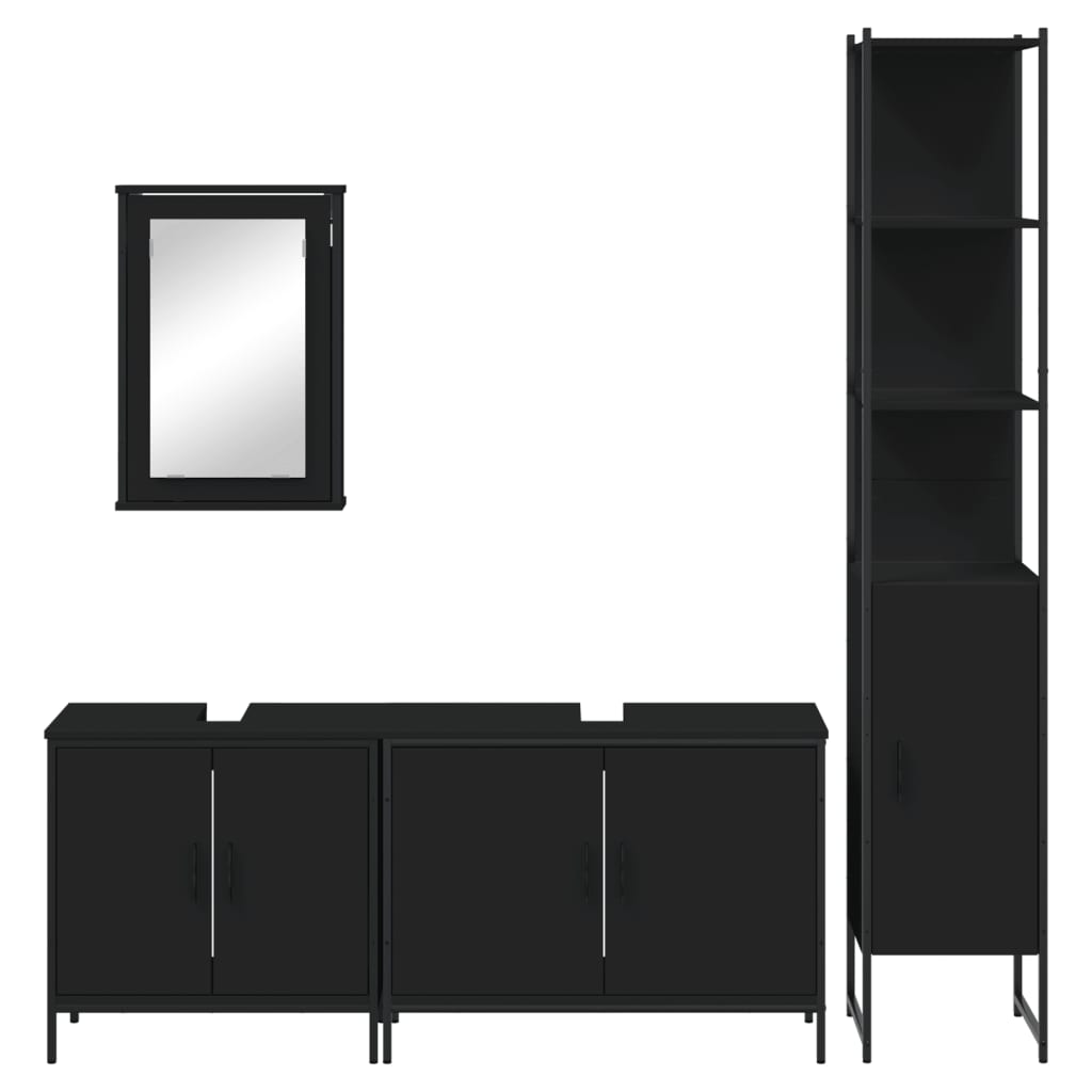 vidaXL 4 Piece Bathroom Furniture Set Black Engineered Wood