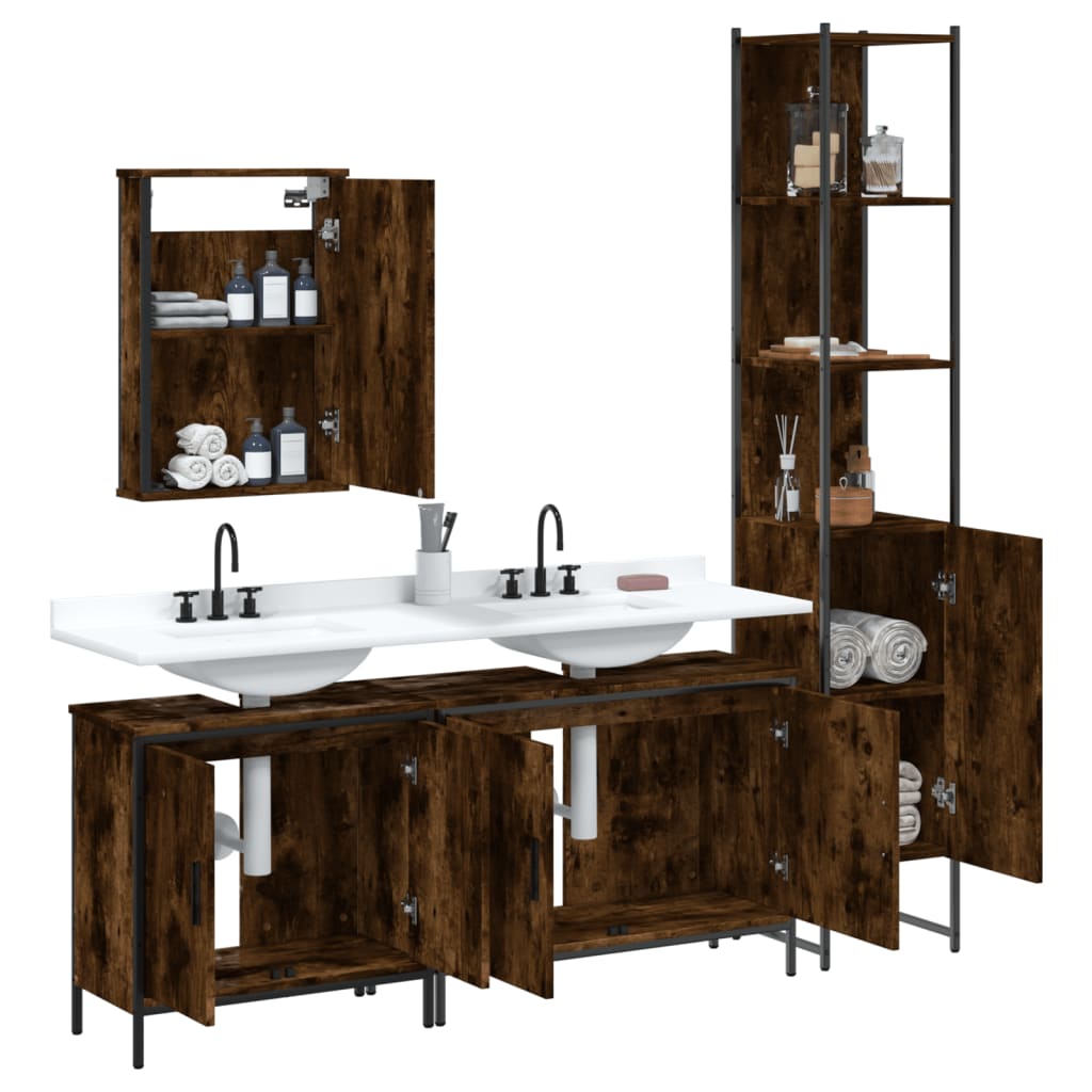 vidaXL 4 Piece Bathroom Furniture Set Smoked Oak Engineered Wood