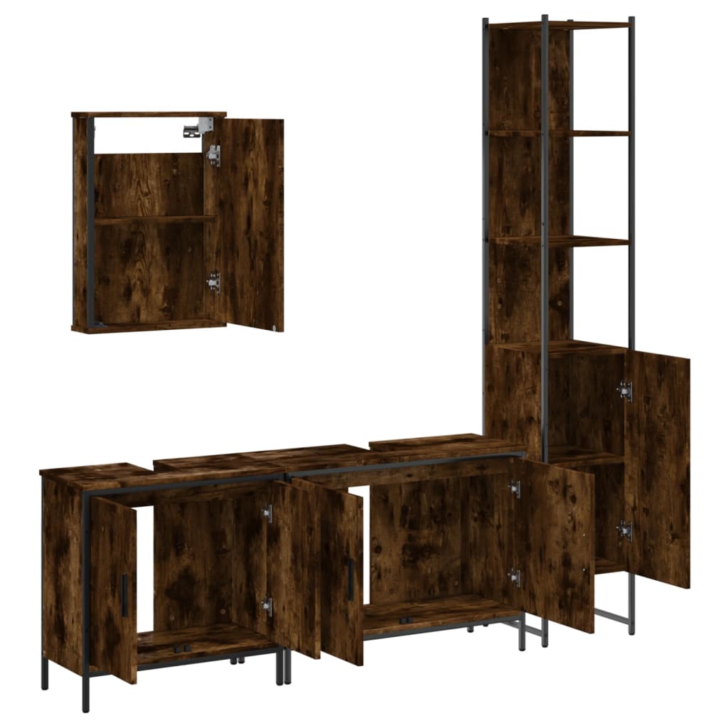 vidaXL 4 Piece Bathroom Furniture Set Smoked Oak Engineered Wood