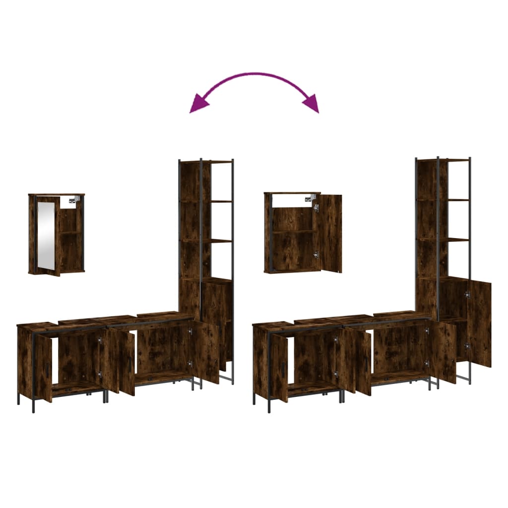 vidaXL 4 Piece Bathroom Furniture Set Smoked Oak Engineered Wood