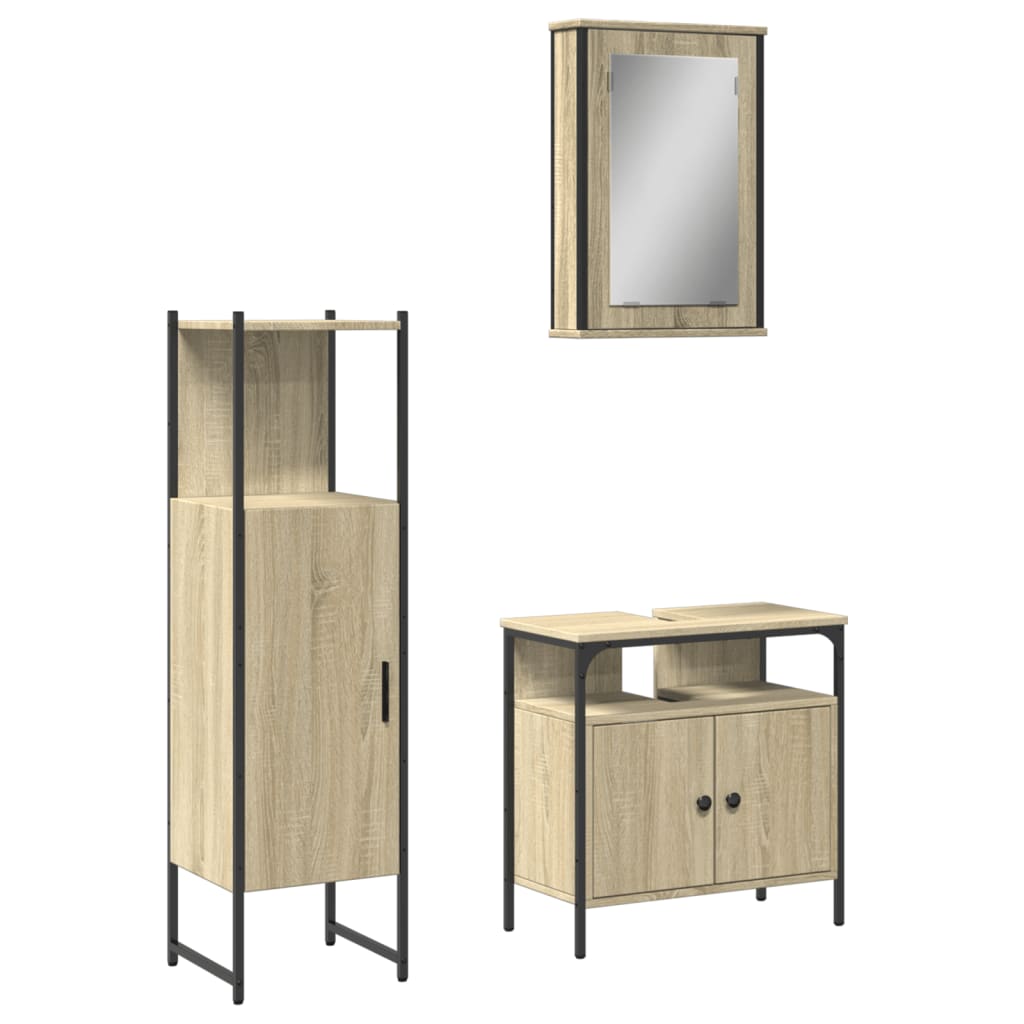 vidaXL 3 Piece Bathroom Furniture Set Sonoma Oak Engineered Wood