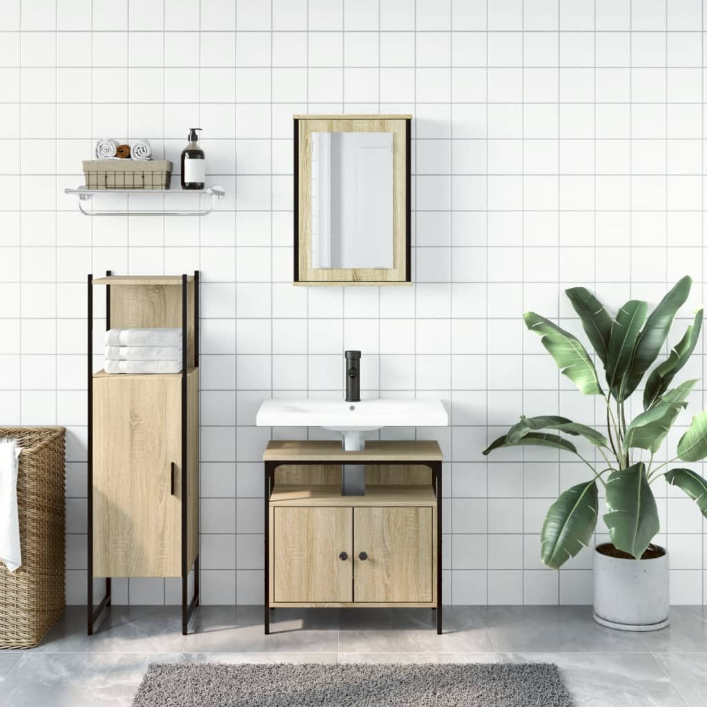 vidaXL 3 Piece Bathroom Furniture Set Sonoma Oak Engineered Wood