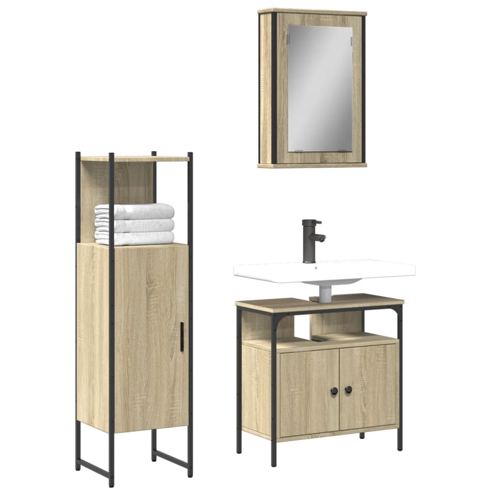 vidaXL 3 Piece Bathroom Furniture Set Sonoma Oak Engineered Wood