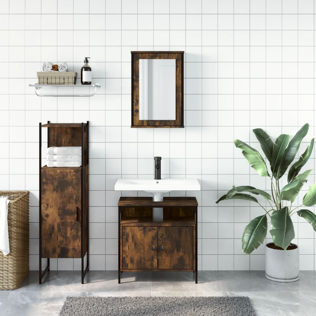 vidaXL 3 Piece Bathroom Furniture Set Smoked Oak Engineered Wood