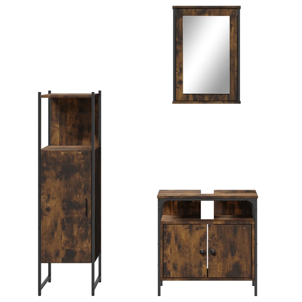 vidaXL 3 Piece Bathroom Furniture Set Smoked Oak Engineered Wood