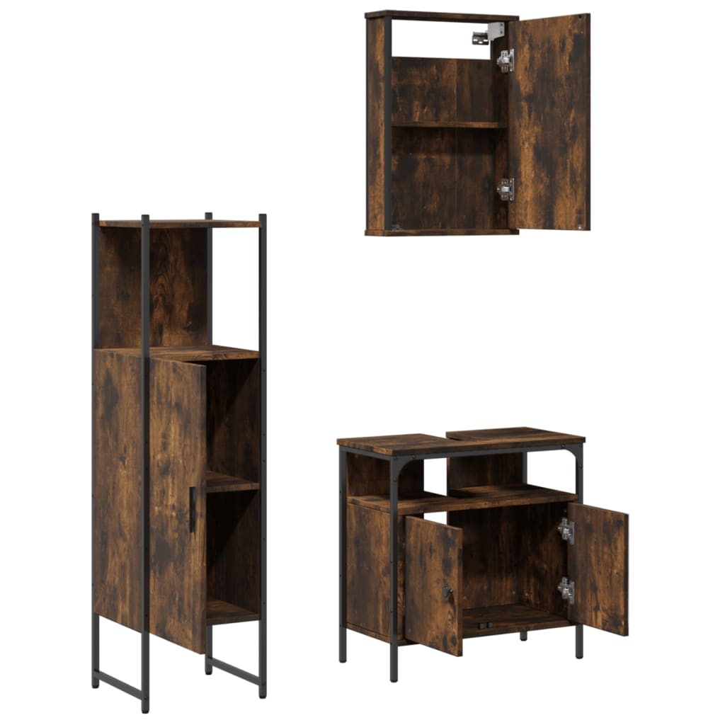 vidaXL 3 Piece Bathroom Furniture Set Smoked Oak Engineered Wood