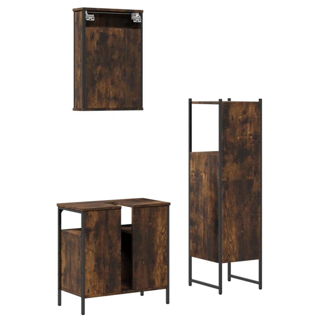 vidaXL 3 Piece Bathroom Furniture Set Smoked Oak Engineered Wood