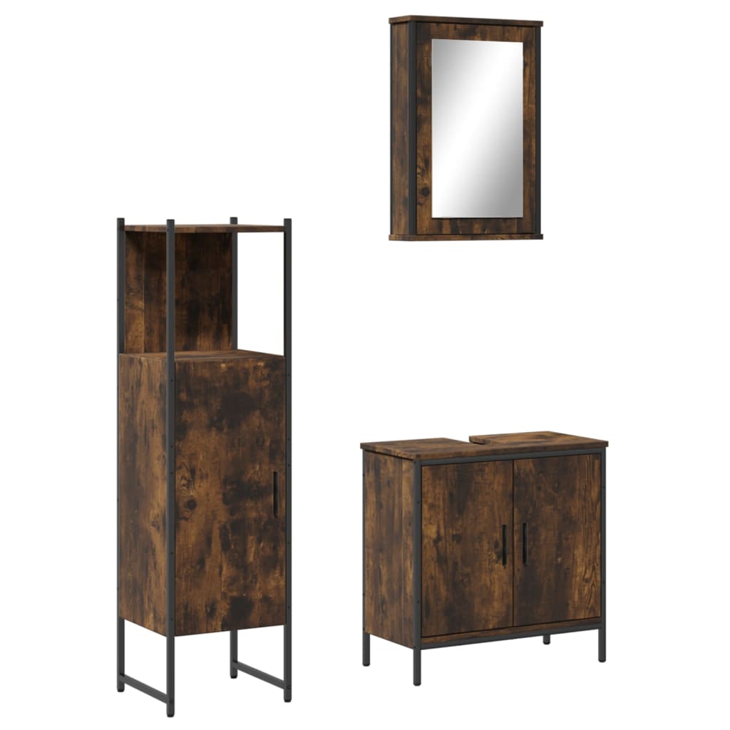 vidaXL 3 Piece Bathroom Furniture Set Smoked Oak Engineered Wood