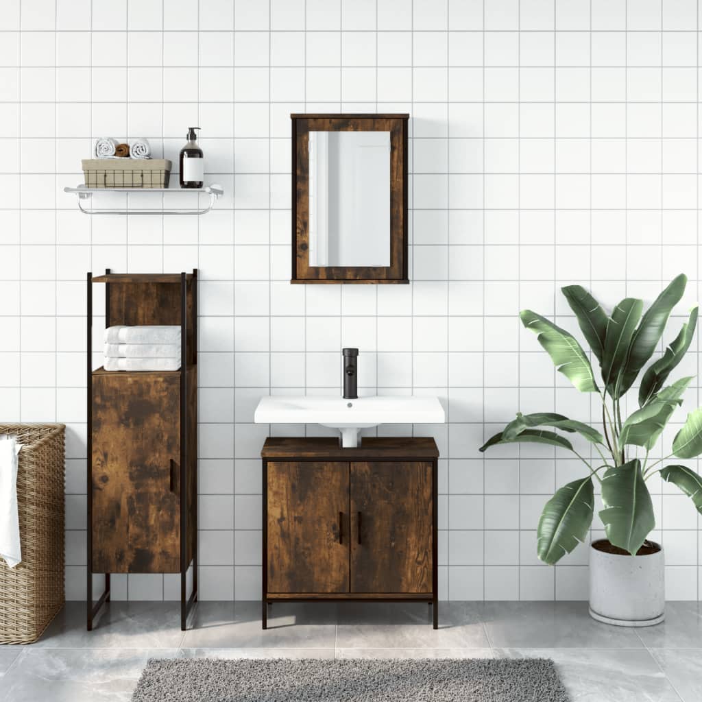 vidaXL 3 Piece Bathroom Furniture Set Smoked Oak Engineered Wood