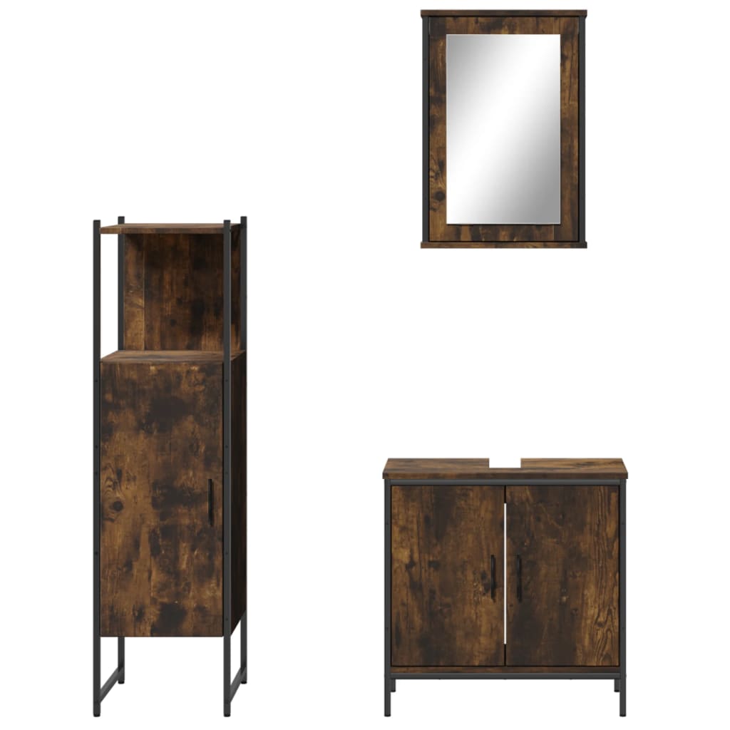 vidaXL 3 Piece Bathroom Furniture Set Smoked Oak Engineered Wood