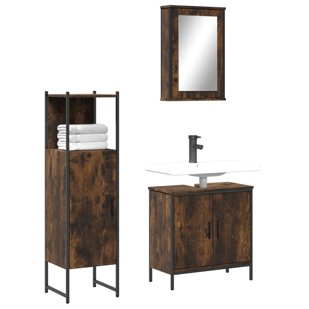 vidaXL 3 Piece Bathroom Furniture Set Smoked Oak Engineered Wood