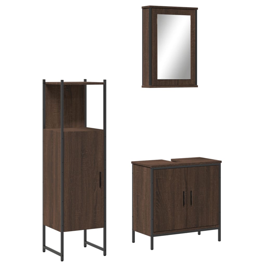 vidaXL 3 Piece Bathroom Furniture Set Brown Oak Engineered Wood