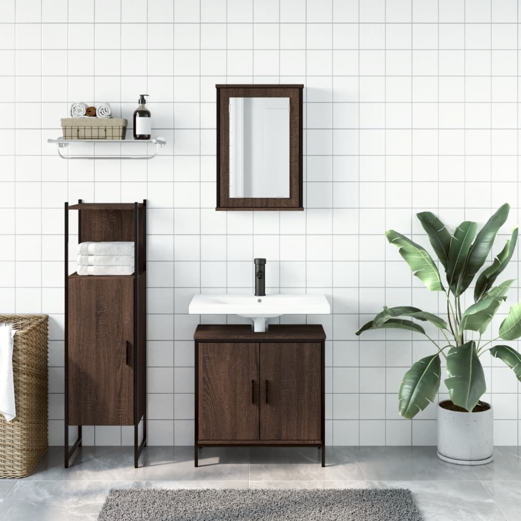 vidaXL 3 Piece Bathroom Furniture Set Brown Oak Engineered Wood