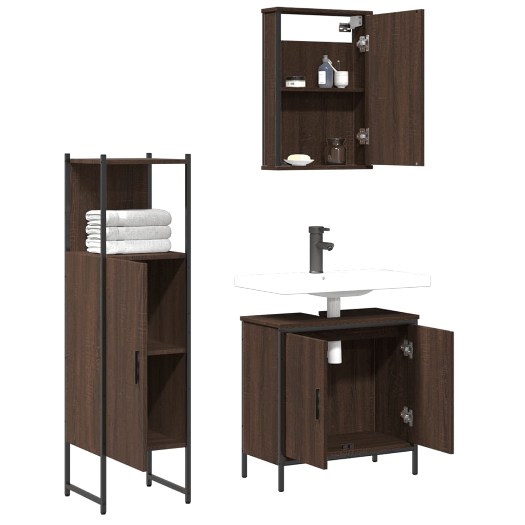 vidaXL 3 Piece Bathroom Furniture Set Brown Oak Engineered Wood