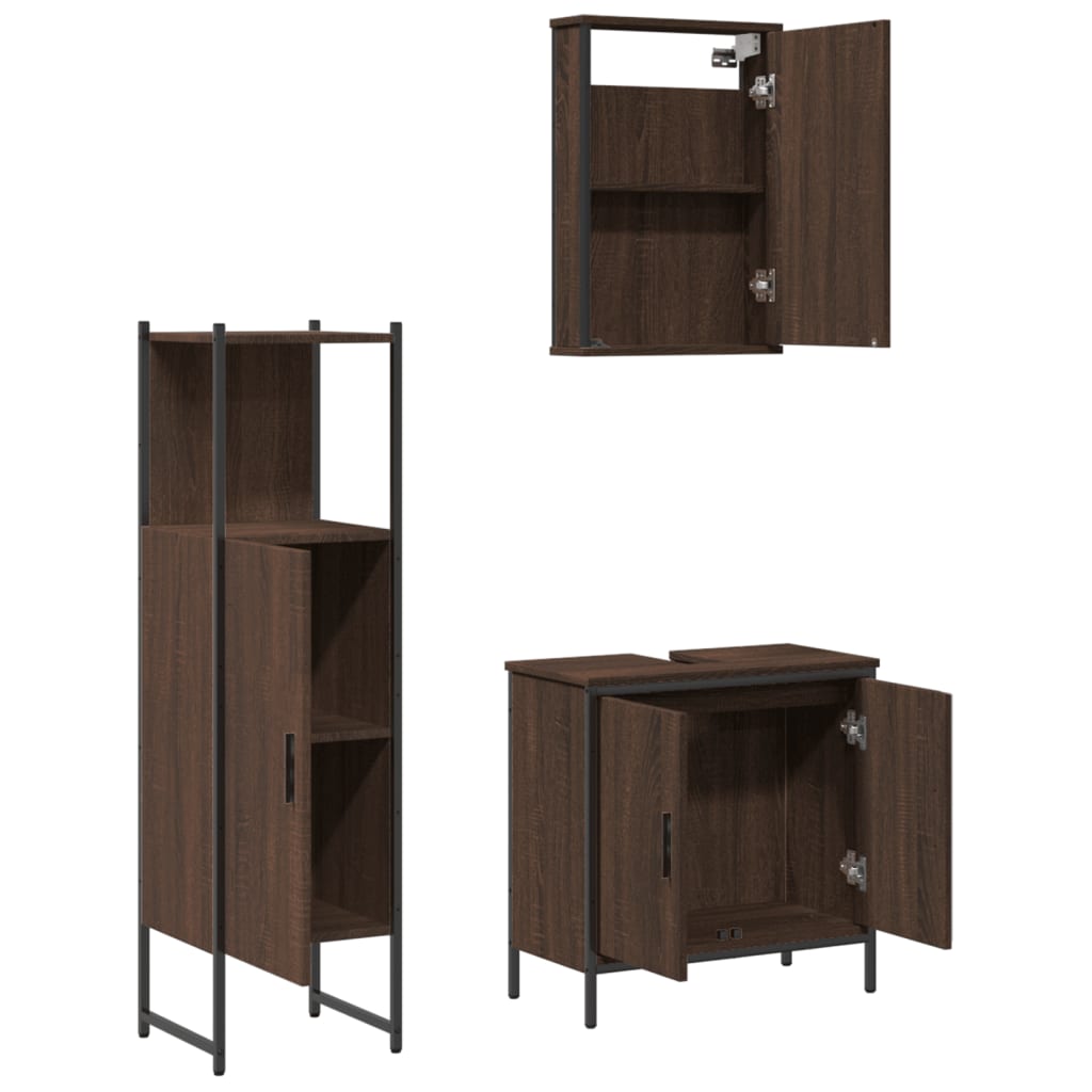 vidaXL 3 Piece Bathroom Furniture Set Brown Oak Engineered Wood