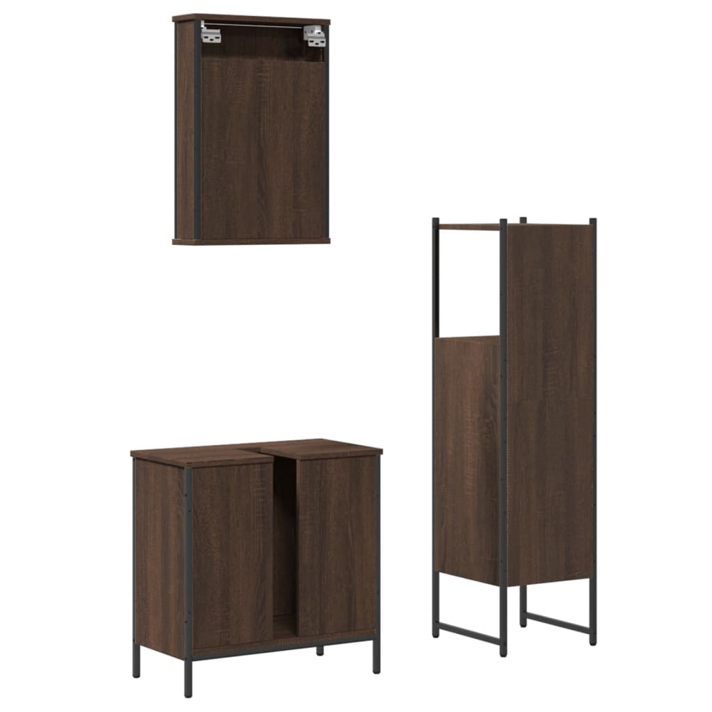 vidaXL 3 Piece Bathroom Furniture Set Brown Oak Engineered Wood