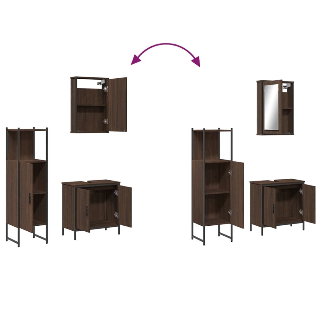 vidaXL 3 Piece Bathroom Furniture Set Brown Oak Engineered Wood