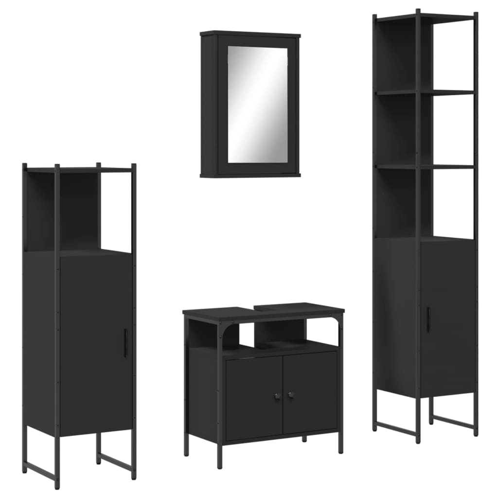 vidaXL 4 Piece Bathroom Furniture Set Black Engineered Wood