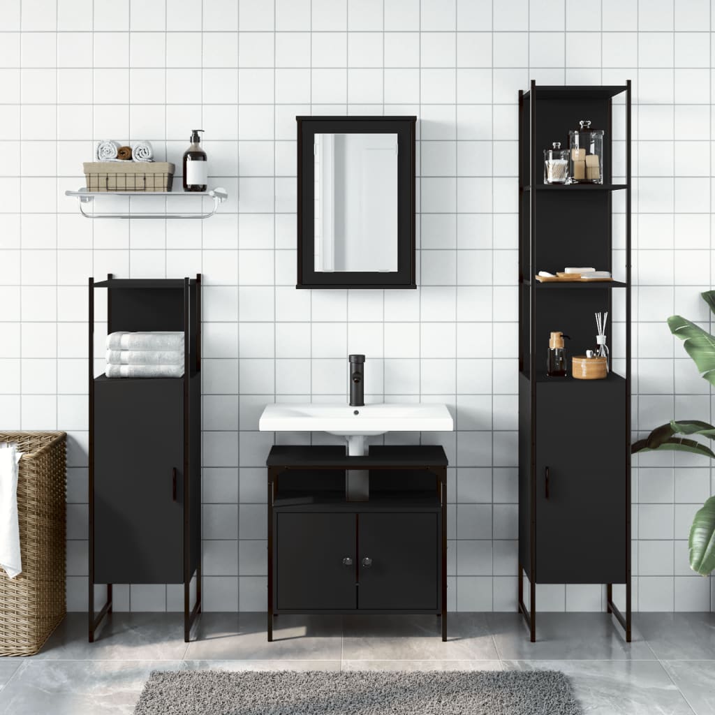 vidaXL 4 Piece Bathroom Furniture Set Black Engineered Wood