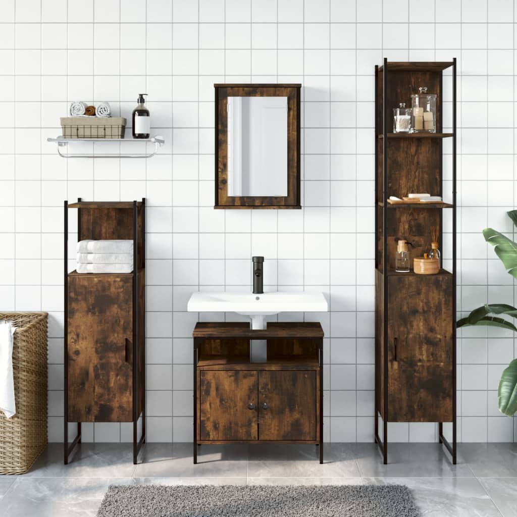 vidaXL 4 Piece Bathroom Furniture Set Smoked Oak Engineered Wood