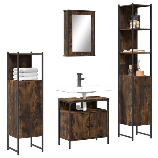 vidaXL 4 Piece Bathroom Furniture Set Smoked Oak Engineered Wood