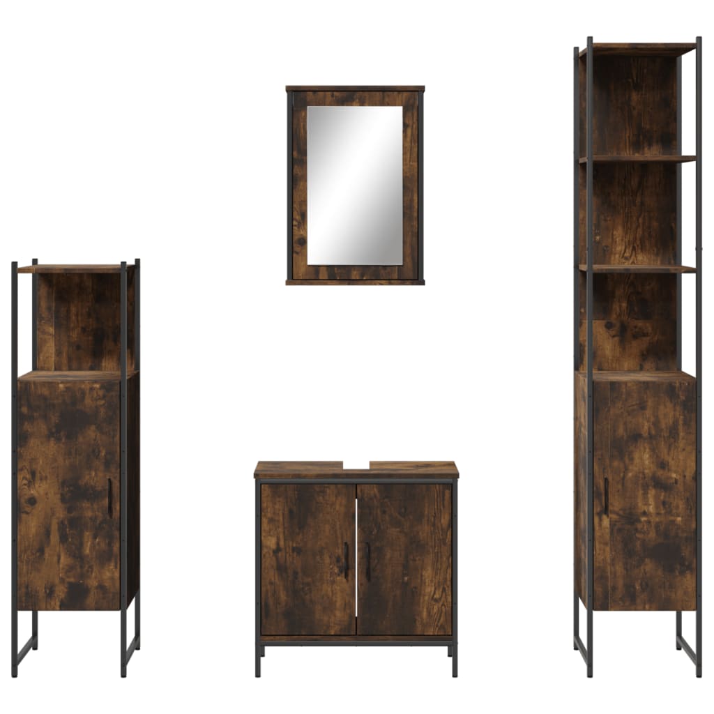 vidaXL 4 Piece Bathroom Furniture Set Smoked Oak Engineered Wood