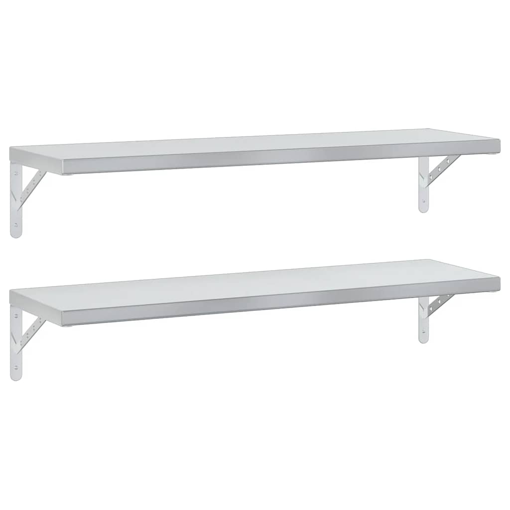 vidaXL Wall Shelves 2 pcs 100x30 cm Silver Stainless Steel