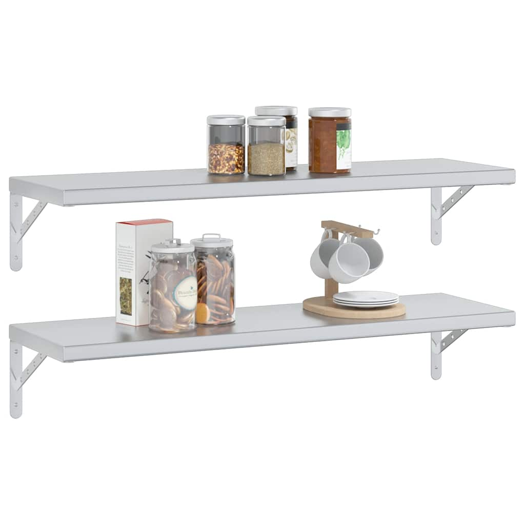 vidaXL Wall Shelves 2 pcs 100x30 cm Silver Stainless Steel