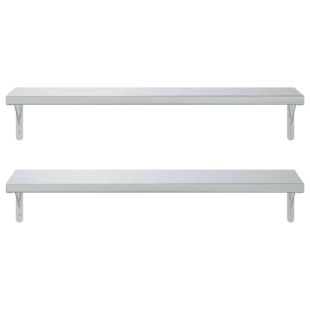 vidaXL Wall Shelves 2 pcs 100x30 cm Silver Stainless Steel