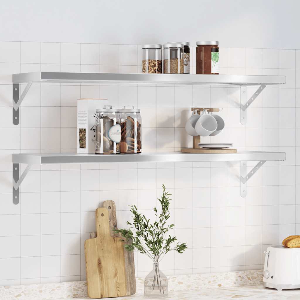 vidaXL Wall Shelves 2 pcs 100x30 cm Silver Stainless Steel