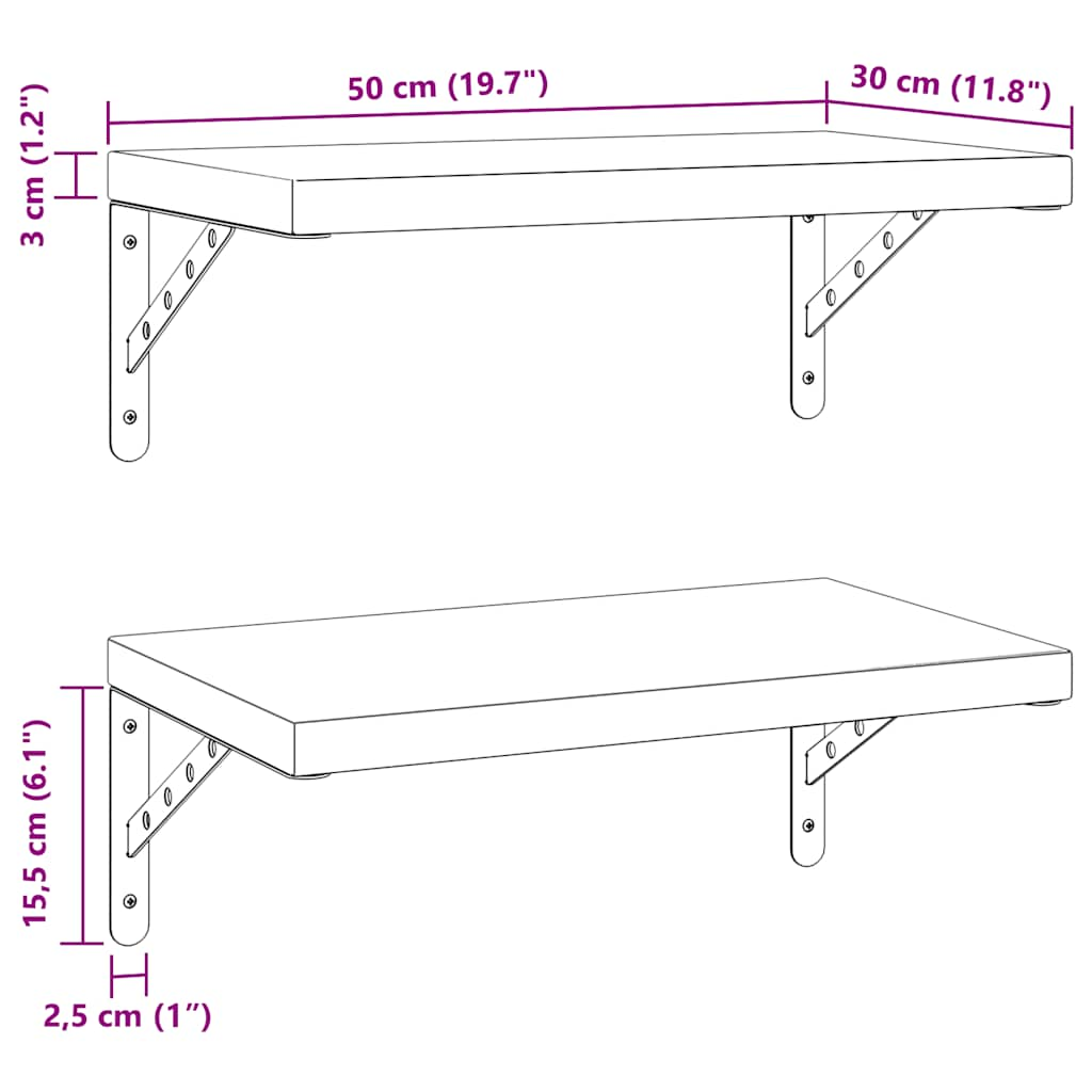 vidaXL Wall Shelves 2 pcs 50x30 cm Silver Stainless Steel