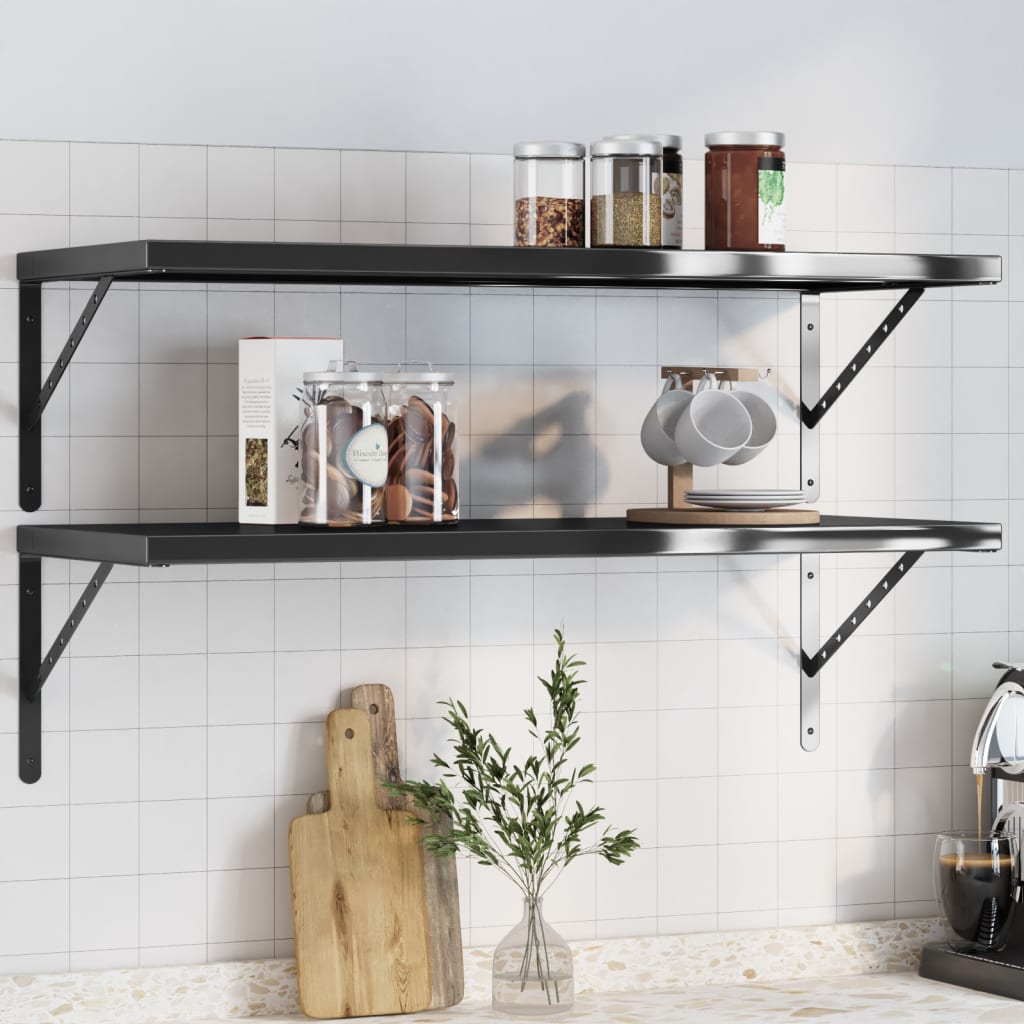 vidaXL Wall Shelves 2 pcs 100x40 cm Black Stainless Steel