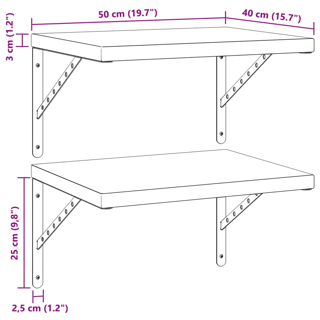 vidaXL Wall Shelves 2 pcs 50x40 cm Black Stainless Steel