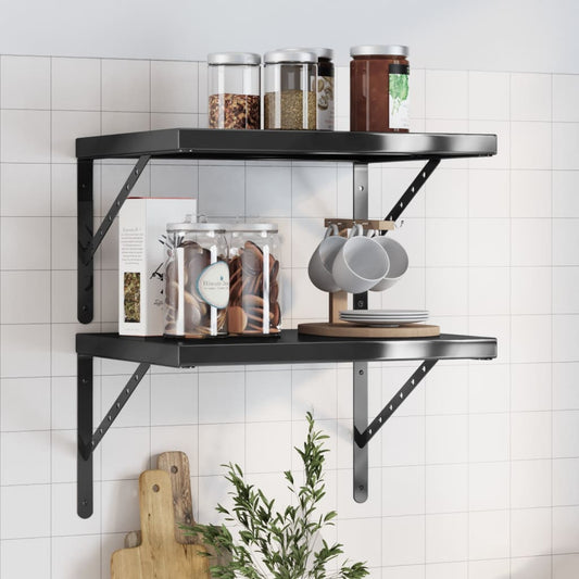 vidaXL Wall Shelves 2 pcs 50x40 cm Black Stainless Steel