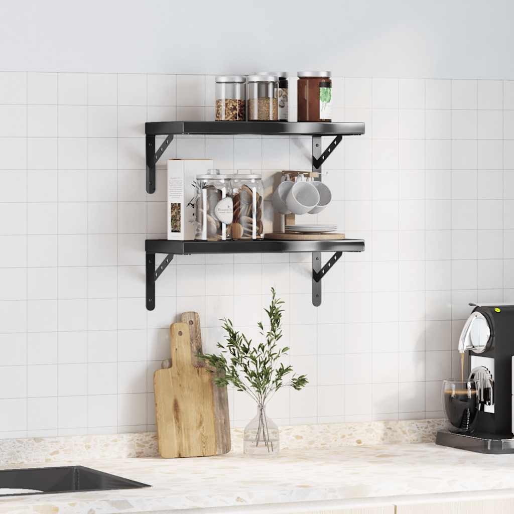 vidaXL Wall Shelves 2 pcs 50x23.5 cm Black Stainless Steel