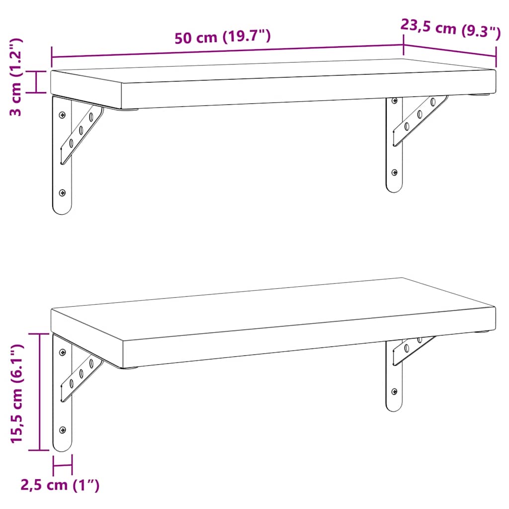 vidaXL Wall Shelves 2 pcs 50x23.5 cm Black Stainless Steel