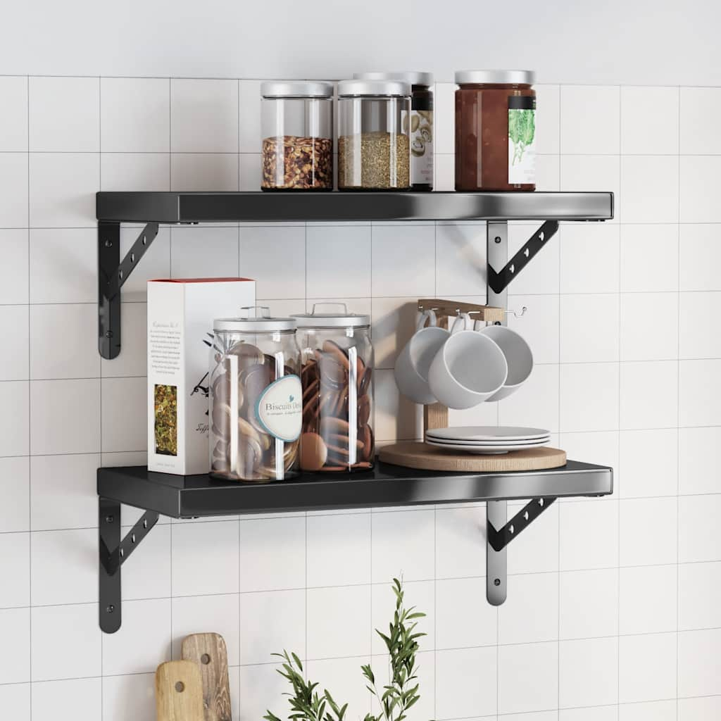 vidaXL Wall Shelves 2 pcs 50x23.5 cm Black Stainless Steel