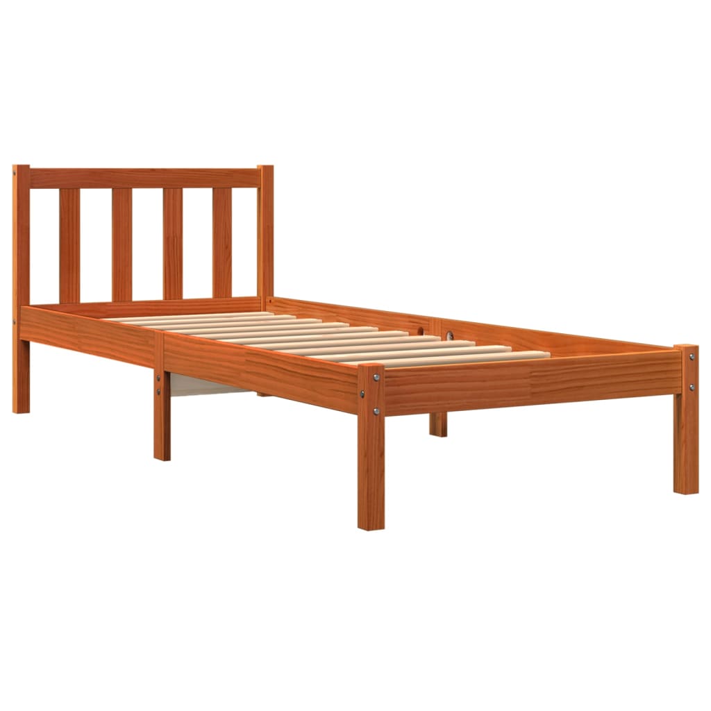 vidaXL Bed Frame without Mattress Wax Brown 75x190 cm Small Single Solid Wood Pine