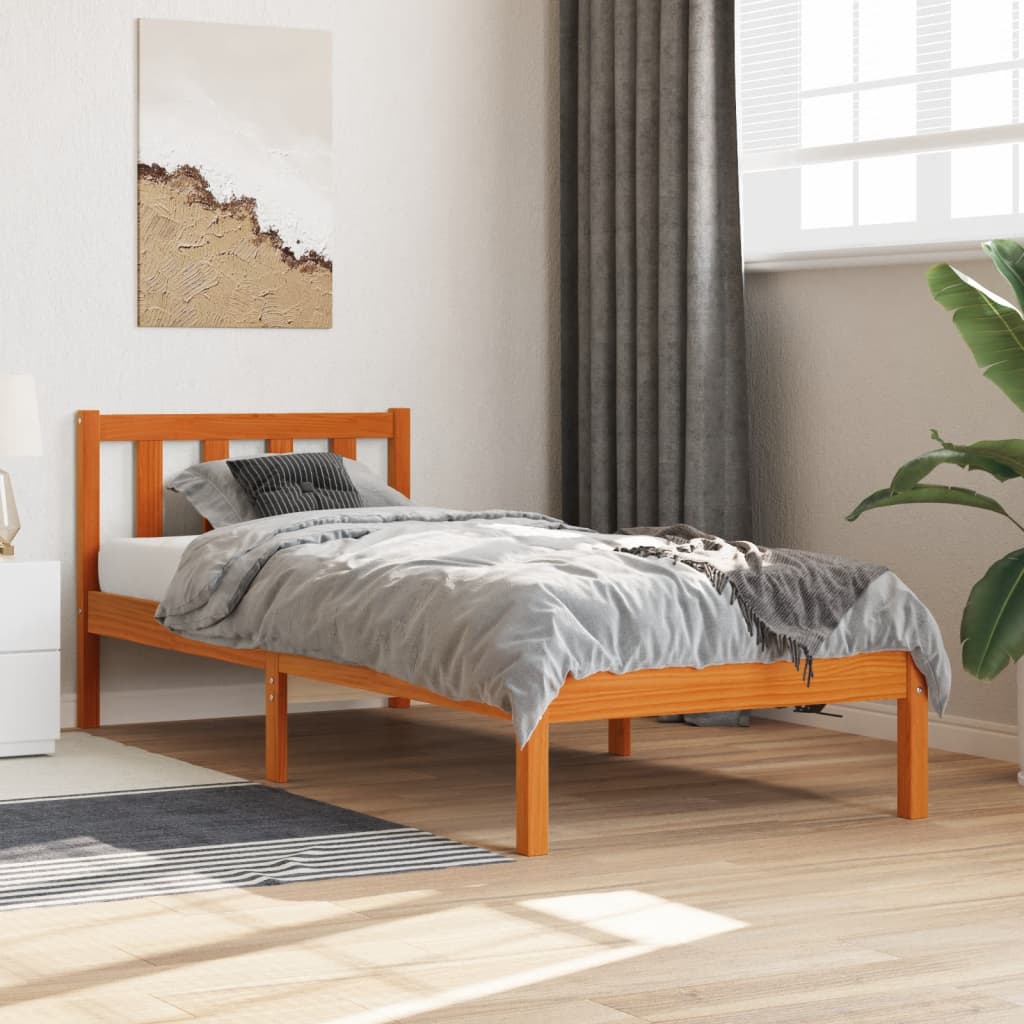 vidaXL Bed Frame without Mattress Wax Brown 75x190 cm Small Single Solid Wood Pine