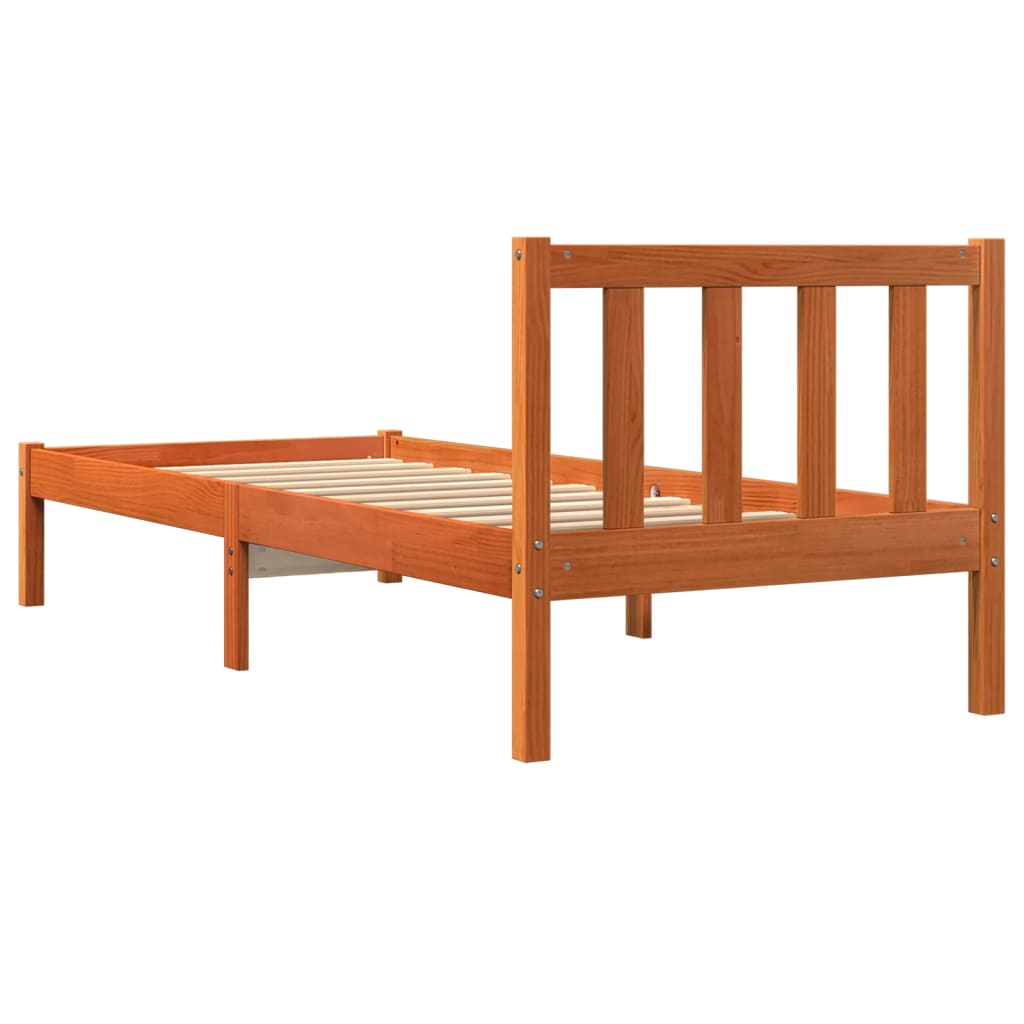 vidaXL Bed Frame without Mattress Wax Brown 75x190 cm Small Single Solid Wood Pine