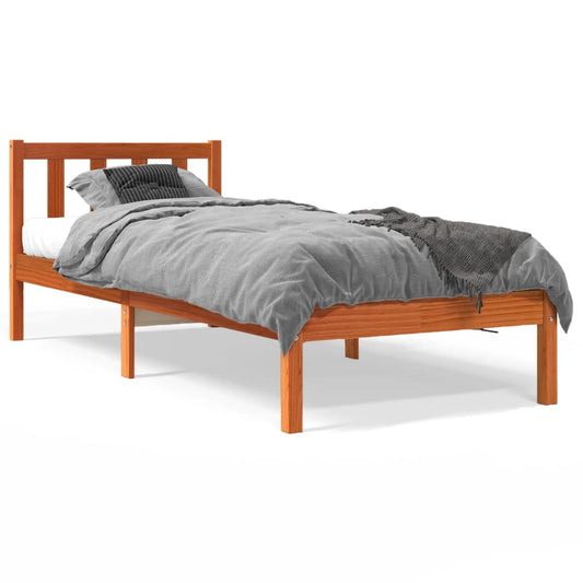 vidaXL Bed Frame without Mattress Wax Brown 75x190 cm Small Single Solid Wood Pine