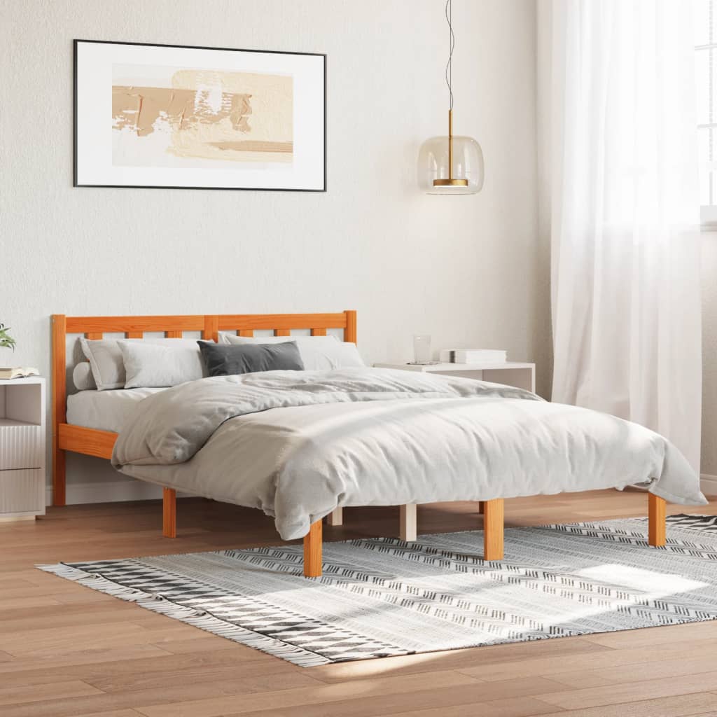 vidaXL Bed Frame without Mattress Wax Brown 140x190 cm Solid Wood Pine