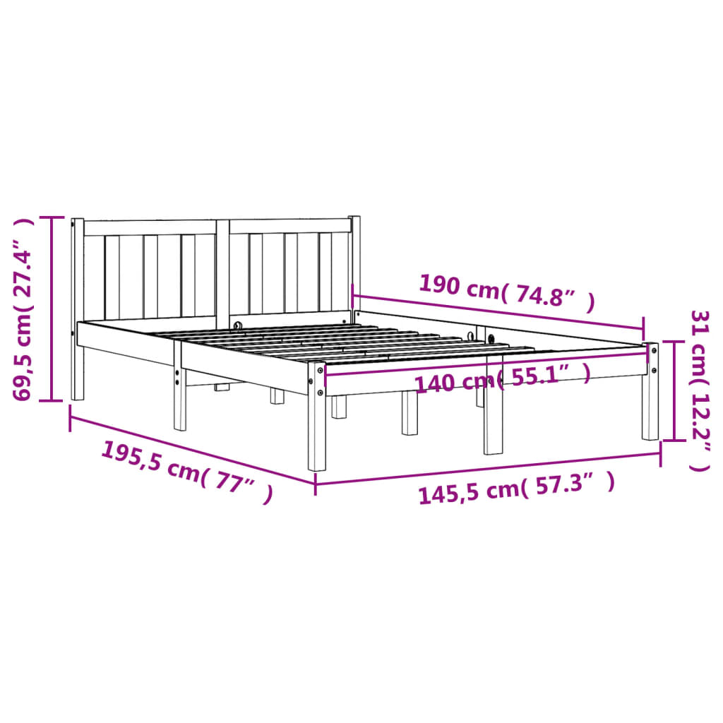 vidaXL Bed Frame without Mattress Wax Brown 140x190 cm Solid Wood Pine