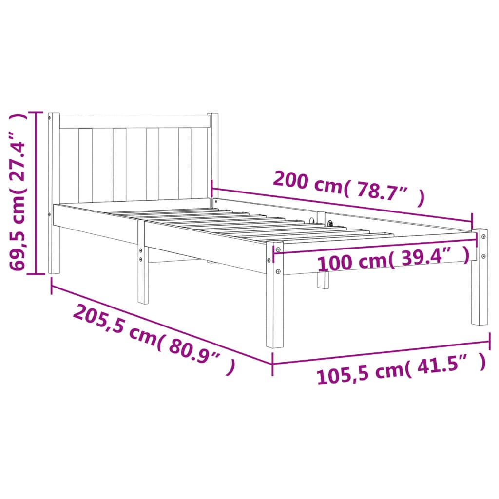 vidaXL Bed Frame without Mattress Wax Brown 100x200 cm Solid Wood Pine