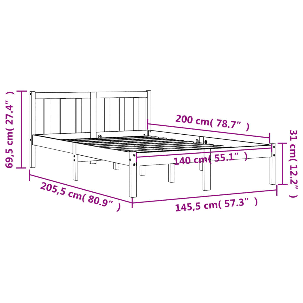 vidaXL Bed Frame without Mattress Wax Brown 140x200 cm Solid Wood Pine