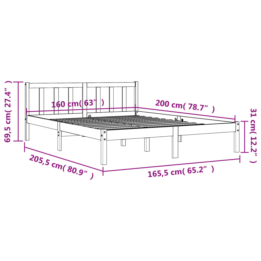 vidaXL Bed Frame without Mattress Wax Brown 160x200 cm Solid Wood Pine